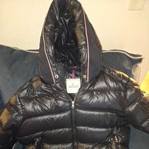 Navy-blue MONCLER coat size 2 (medium in US sizing) with a hood & shiny design.